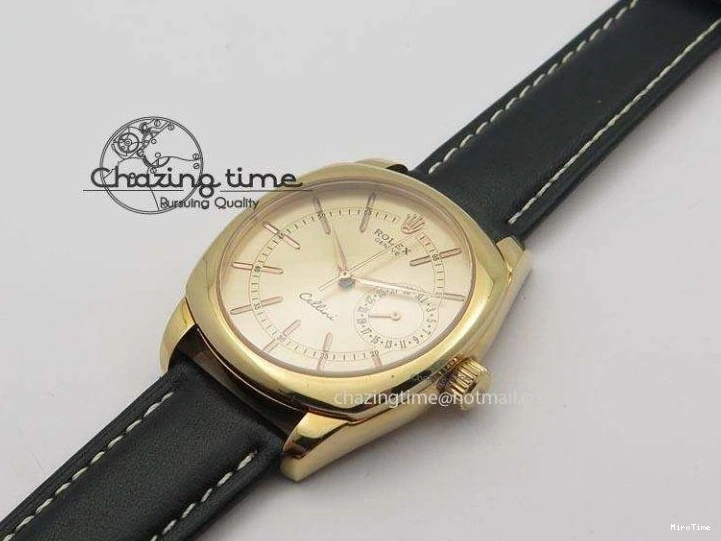 MiroTime 0209 Cozy Cellini Date RG Rose Gold Dial Stick Markers On Black Leather Strap A 3873